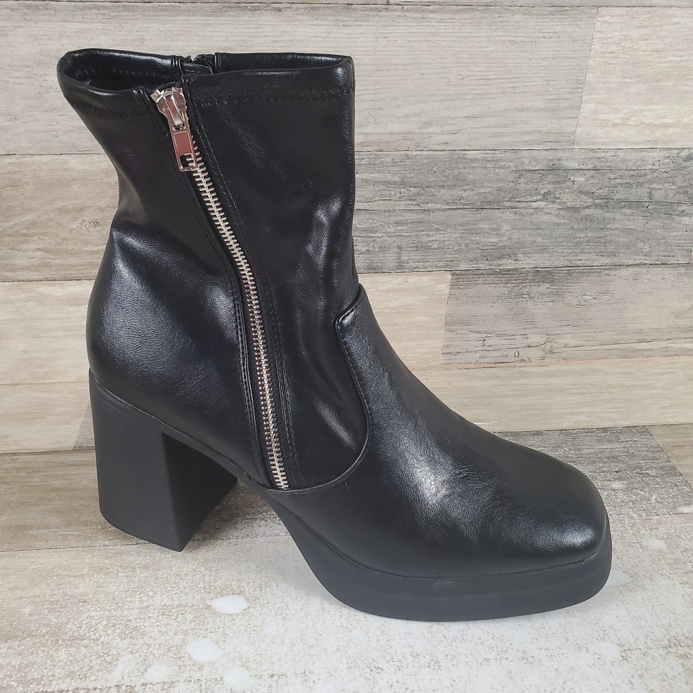 Steve Madden Kamilia Womens Bootie Sz 11 Black Side Zip Block Heel Square Toe